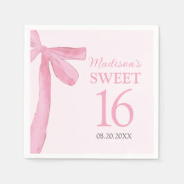 Sweet 16 Birthday Coquette Pink Bow Personalized  Pappersservett