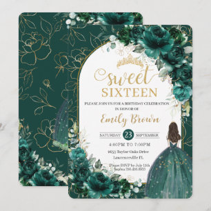 Sweet 16 Birthday Emerald Grönt Blommigt Princess Inbjudningar