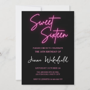 Sweet 16 Birthday Girl Party Neon Inbjudningar