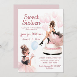 sweet 16 birthday girl pink party invitation  anteckningskort