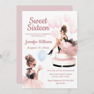 sweet 16 birthday girl pink party invitation  anteckningskort