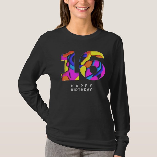 Sweet 16 Birthday Girl Sleeve T-Shirt (Framsida)