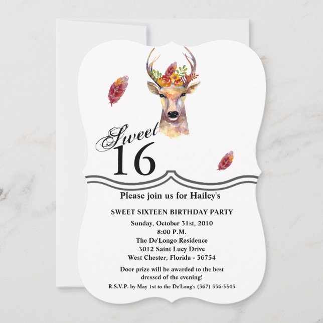 Sweet 16 Birthday Inbjudan boho hjort Buck Head Br (Framsida)