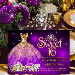 Sweet 16 Birthday Lila Dress Tiara Carriage Inbjudningar