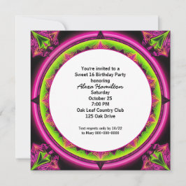 Sweet 16 Birthday Neon Kaleidoscope Inbjudningar