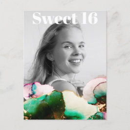 ** Sweet 16 Birthday Photo Grönt Rosa Mint AP29 Inbjudan Vykort