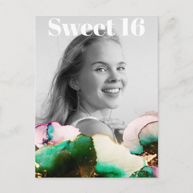 ** Sweet 16 Birthday Photo Grönt Rosa Mint AP29 Inbjudan Vykort (Framsida)