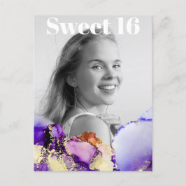 *~* Sweet 16 Birthday Photo GULD LILA ROSA AP29 Inbjudan Vykort