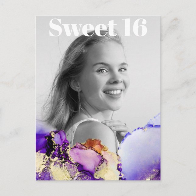 *~* Sweet 16 Birthday Photo GULD LILA ROSA AP29 Inbjudan Vykort (Framsida)