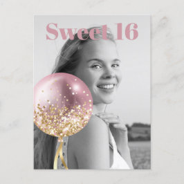 *~* Sweet 16 Birthday Photo Ro Balloon AP29 Inbjudan Vykort