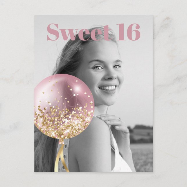 *~* Sweet 16 Birthday Photo Ro Balloon AP29 Inbjudan Vykort (Framsida)