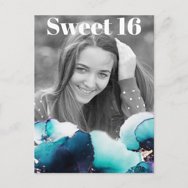 *~* Sweet 16 Birthday Photo TEAL Abstrakt AP29 In Inbjudan Vykort (Framsida)