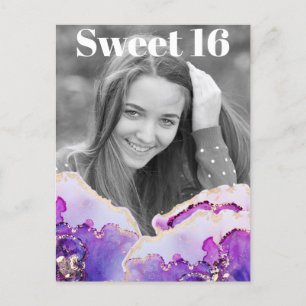 *~* Sweet 16 Birthday Photo Violet Abstrakt AP29 Inbjudan Vykort