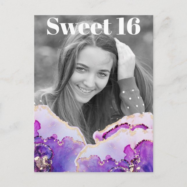 *~* Sweet 16 Birthday Photo Violet Abstrakt AP29 Inbjudan Vykort (Framsida)