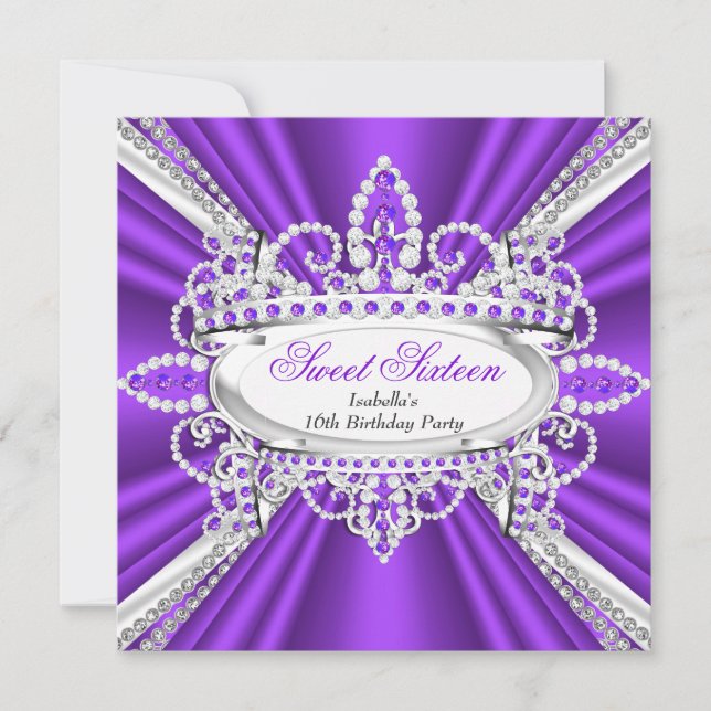 Sweet 16 Birthday Princess Lila Diamonds Tiara 2 Inbjudningar (Framsida)