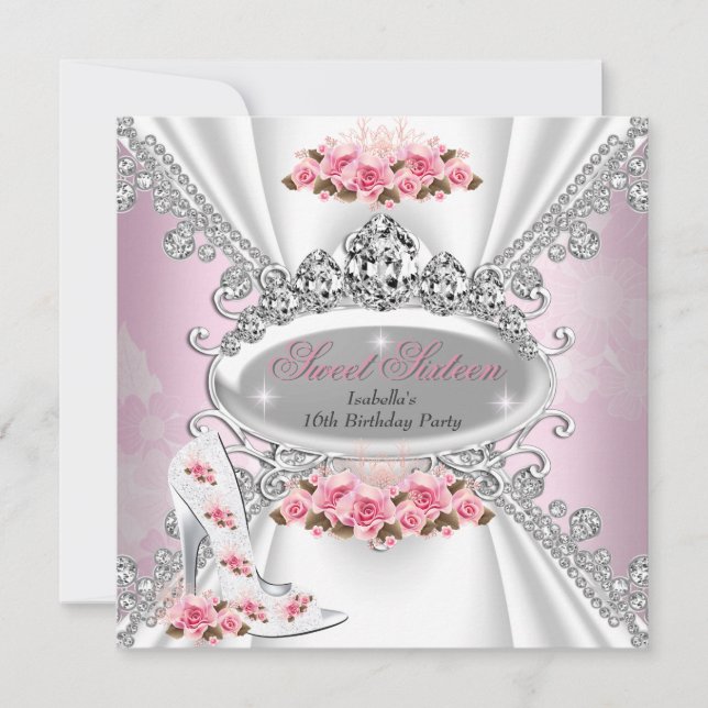 Sweet 16 Birthday Princess Rosa Tiara Ro Heels Inbjudningar (Framsida)