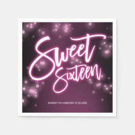 Sweet 16 Birthday Shock rosa Neon Glow Effect Part Pappersservett