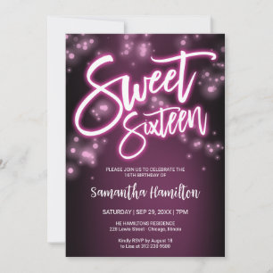 Sweet 16 Birthday Shock rosa Neon Glow Mörk Party Inbjudningar