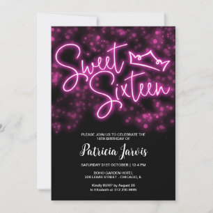 Sweet 16 Birthday Shock rosa Neon Glow Mörk Party Inbjudningar