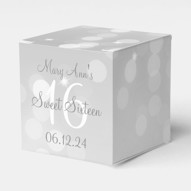 Sweet 16 Birthday Silver Bokeh Gnistra Light Presentaskar (Framsidan Sidan)