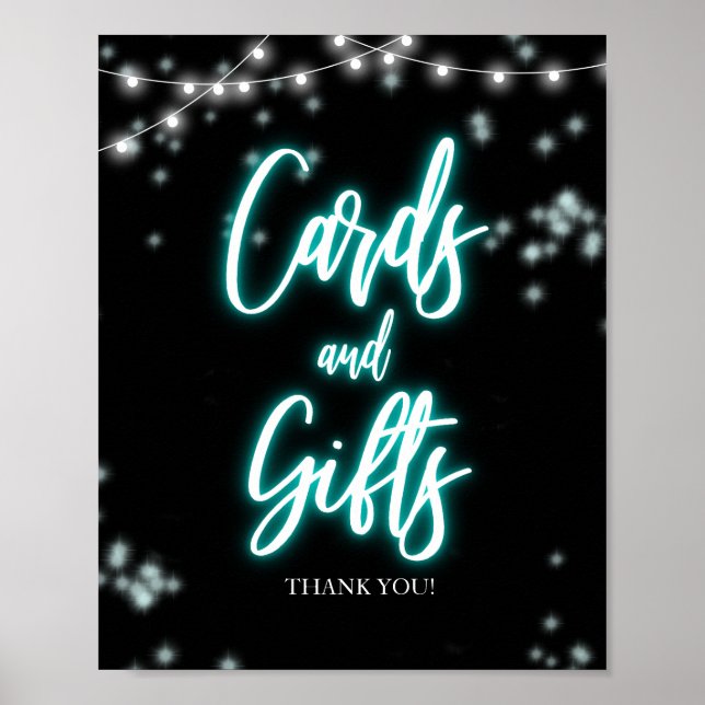 Sweet 16 Birthday Teal Neon Cards and Gifts Sign Poster (Framsidan)