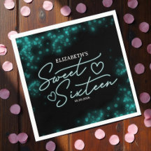 Sweet 16 Birthday Teal Neon Glow Mörk Party