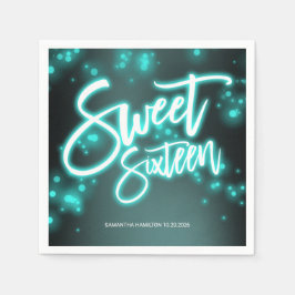 Sweet 16 Birthday Teal Neon Glow Mörk Party Pappersservett