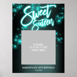 Sweet 16 Birthday Teal Neon Glow Mörk Party Po Poster