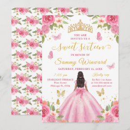 Sweet 16 Blush Pink Princess African American Girl Inbjudningar