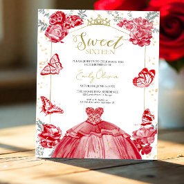 Sweet 16 Budget Inbjudan Fjäril Röd Klänning