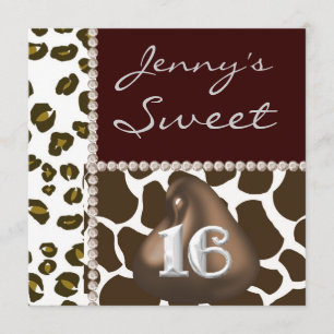 SWEET 16 Chocolate Kisses & Animal Print Party Inv Inbjudningar