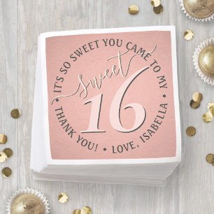Sweet 16:e Födelsedagsfesten Modern Glam Girly Ros Pappersservett