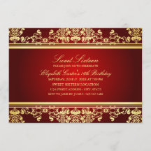 Sweet 16 | Elegant röd & guld Damask-inbjudan
