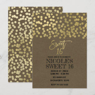 Sweet 16-fest Gold Folie Modern Chic Rustik Kraft Inbjudningar
