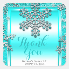 SWEET 16-fest Teal Glitter Glam Vinter Snöflingor Fyrkantigt Klistermärke