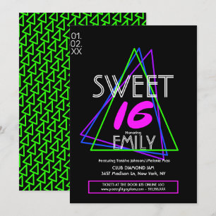 Sweet 16 Flyer Klubbtema Geometrisk Neon Inbjudningar