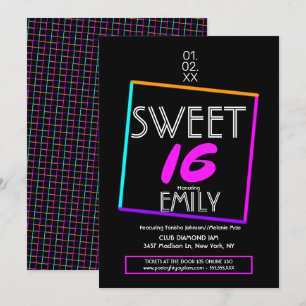 Sweet 16 Flyer Klubbtema Geometrisk Neon Inbjudningar