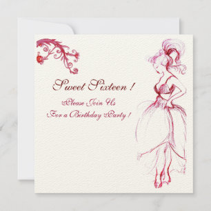 SWEET 16 FÖDELSEDAGSFESTERS MONOGRAM Red Rosa Swir Inbjudningar