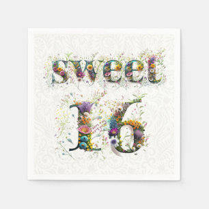 Sweet 16 Glad födelsedag Vildblommor Text Pappersservett