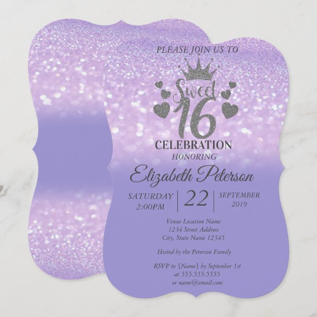Sweet 16 Glitter bokeh Ombre,Glitter Tiara Inbjudningar (Fram/baksida)