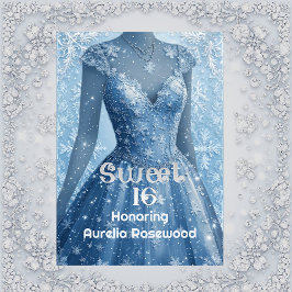 Sweet 16 Icy Blue Silver Snowflakes Personalized Inbjudningar