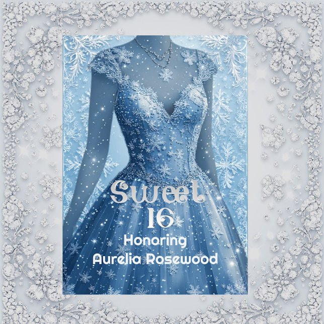 Sweet 16 Icy Blue Silver Snowflakes Personalized  Inbjudningar (Sweet 16 Icy Blue Silver Snowflakes Personalized Invitation)