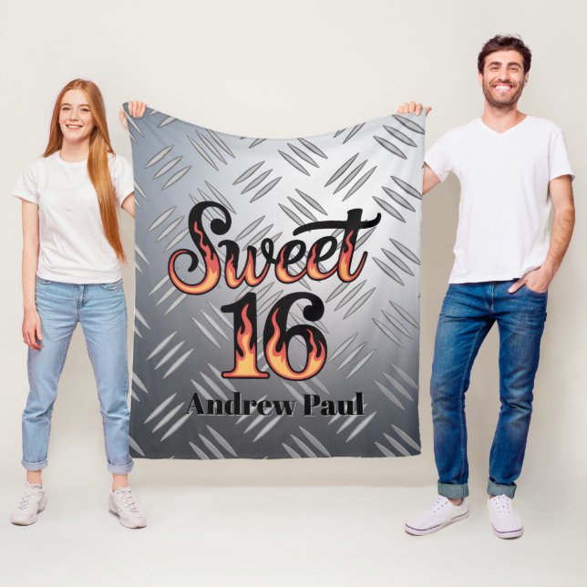 Sweet 16 In Fire Flames and Silver Plate Gift Fleecefilt (På plats)