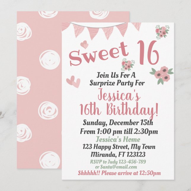 sweet 16 inbjudningar (Fram/baksida)