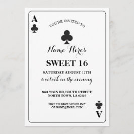 Sweet 16 Klubbars spelkort Vegas Birthday Ace Inbjudningar