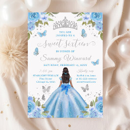 Sweet 16 Light Blue Princess African American Girl Inbjudningar