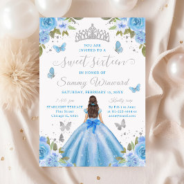 Sweet 16 Light Blue Princess Brunette Girl Inbjudningar