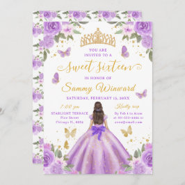 Sweet 16 Light Purple Princess Brunette Girl Inbjudningar