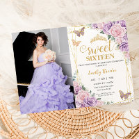 Sweet 16 Lila Lilac Rosa Blommigt Butterfly Photo