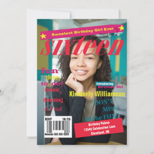Sweet 16 Magazine Födelsedagsinbjudan Inbjudningar